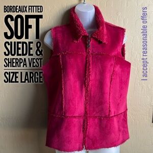 Bordeaux Suede & Sherpa Vest Christopher & Banks Burgundy Wine Large Fitted Soft